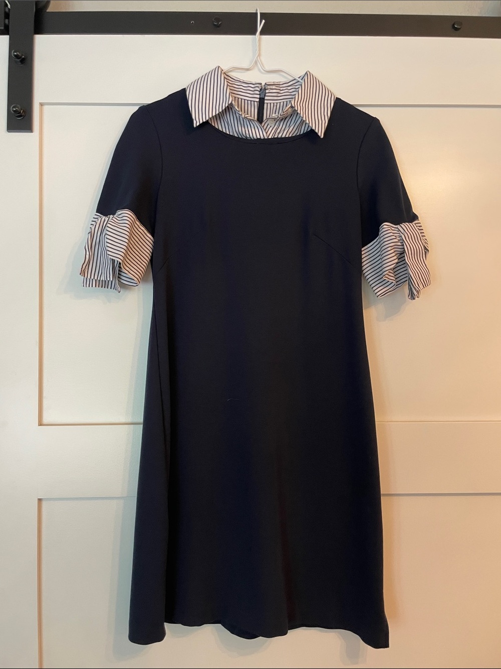 1901 Nordstrom Classic Navy Dress with Striped Collar and Sleeve Accents 2